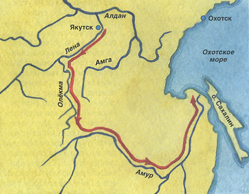 Карта-схема похода Хабарова Ерофея Павловича ХАБАРОВ Ерофей Павлович